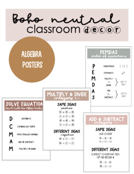Preview of Boho Neutral //Secondary Math Posters