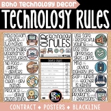 Boho Neutral Technology Rules Posters  | Bulletin Board | 