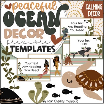 Preview of Boho Neutral Under The Sea Classroom Decor -  flexible decor posters editable