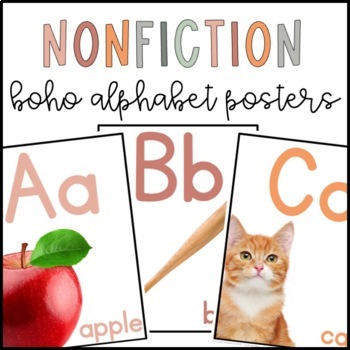 Preview of Boho Nonfiction Alphabet Poster with Real Pictures | Orton Gillingham