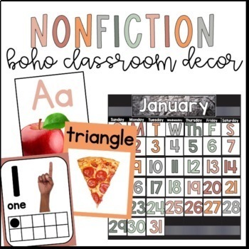 Preview of Boho Nonfiction Classroom Decor Bundle | Real Pictures
