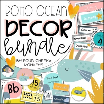 Preview of Boho Ocean Classroom Decor Bundle | Calming Neutral Under the Sea Theme | Pastel