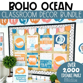Preview of Boho Ocean Classroom Decor Bundle Preschool Classroom Decor