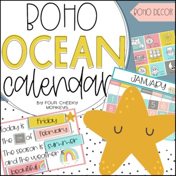 Preview of Boho Ocean / Sea Themed Classroom Calendar