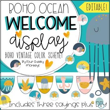 Preview of Boho Ocean Theme Classroom Decor Editable Banner / Bulletin Board Display