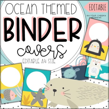 Preview of Boho Ocean Theme Classroom Decor // binder covers