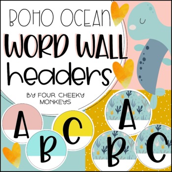 Preview of Boho Ocean Theme Classroom Decor // word wall headers