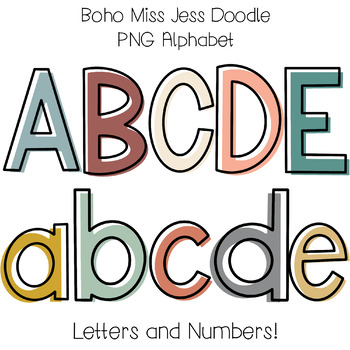 Preview of Boho Off-Centered Block Alphabet Set | PNG Font | Bulletin Board Letters