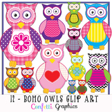 Boho Owl Clip Art Set 12 Different Pattern Owls High Quali