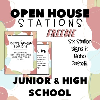 Preview of Boho Pastel Open House Stations FREEBIE for Middle and High School
