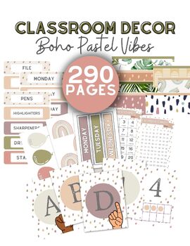 Preview of Boho Pastel Vibes Classroom Decor - Posters, Bulletin Board Decor, and MORE!