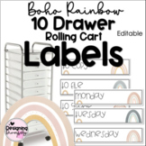 Boho Rainbow 10 Drawer Rolling Cart Labels | EDITABLE