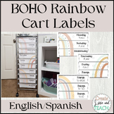 Boho Rainbow 10 Drawer Cart Labels English Spanish