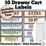 Boho Rainbow 10 Drawer Editable Cart Labels | Classroom Decor