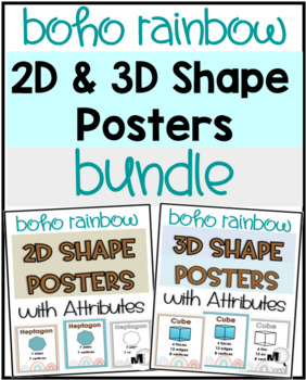 Preview of Boho Rainbow 2D & 3D Shape Posters Bundle