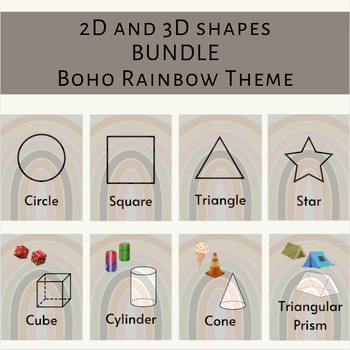 Preview of Boho Rainbow 2D AND 3D Shape Posters- BUNDLE!