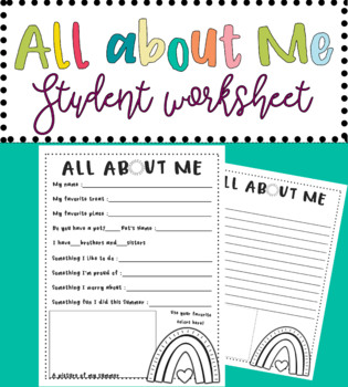 Preview of Boho Rainbow All about me student survey editable Back to School get to know you