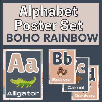 Preview of Boho Rainbow Alphabet Animal Posters 