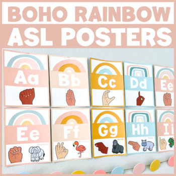 Preview of Boho Rainbow Alphabet Posters ASL Classroom Decor