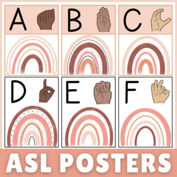 Preview of Boho Rainbow Alphabet Posters ASL Classroom Decor