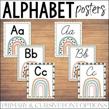 Preview of Boho Rainbow Alphabet Posters - Print & Cursive Alphabet - Boho Rainbow Decor