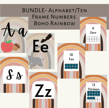 Preview of Boho Rainbow- Alphabet and Ten Frame Posters BUNDLE