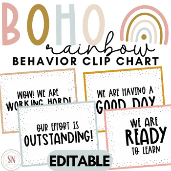 Preview of Boho Rainbow Behavior Clip Chart | Editable