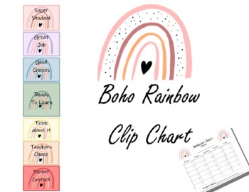 Preview of Boho Rainbow Behavior Clip Chart Editable 