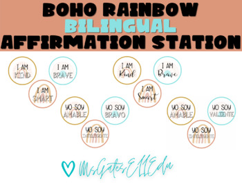 Preview of Boho Rainbow Bilingual Affirmation Station-SPANISH & ENGLISH