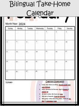 Preview of Boho Rainbow- Bilingual Editable Take Home Calendar
