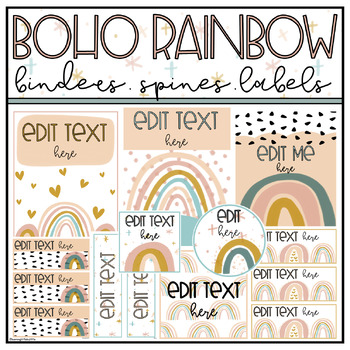 Preview of Boho Rainbow Binder Covers, Spines and Labels - Editable Boho Rainbow Decor