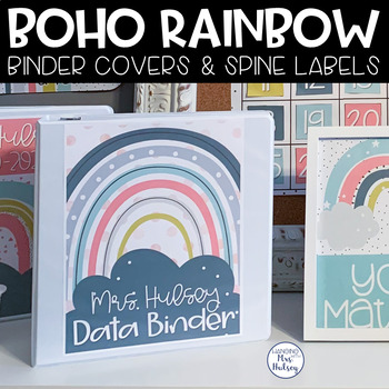 Preview of Boho Rainbow Binder Covers and Spine Labels