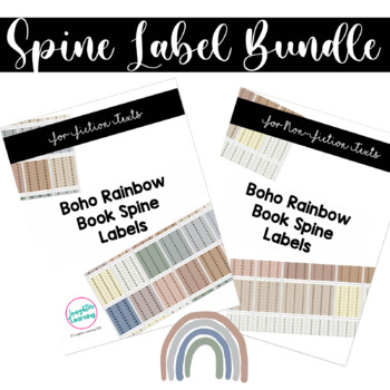Preview of Boho Rainbow Book Spine Labels, Fiction and Non-Fiction Bundle