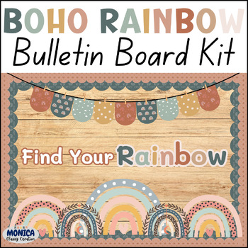 Preview of Boho Rainbow Bulletin Board Kit-Neutral Boho Classroom Door Decor-Back To School