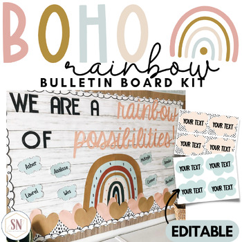 Preview of Boho Rainbow Bulletin Board | We are a Rainbow of Possibilities | Editable | NEW