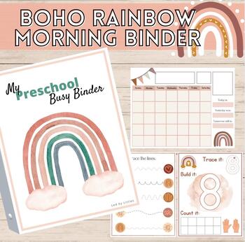 Preview of Boho Rainbow Busy Binder - Prek, Kindergarten, Homeschool