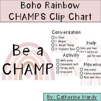 Boho Rainbow CHAMPS Clip Chart FREEBIE by Catherine Hardy | TPT