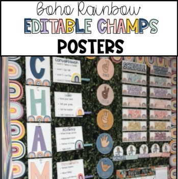Preview of Boho Rainbow CHAMPS Posters- EDITABLE