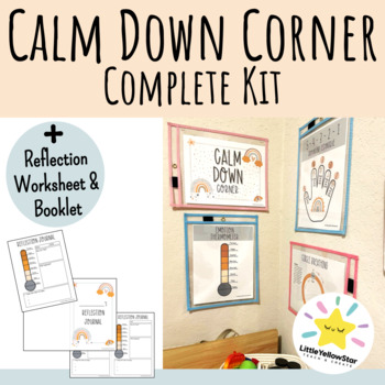 Preview of Boho Rainbow Calm Down Corner Poster Complete Kit | Easy Classroom Set-Up