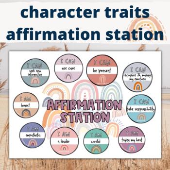 Preview of Boho Rainbow Character Traits Affirmation Station Display Positivity Bulletin