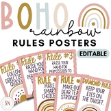 Boho Rainbow Class Rules Posters | Editable