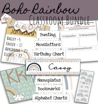 Preview of Boho Rainbow Classroom Bundle!