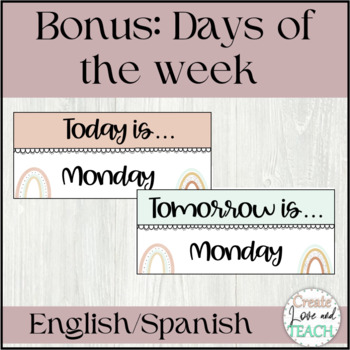 Boho Rainbow Classroom Calendar English Spanish and Editable | TpT