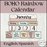 Boho Rainbow Classroom Calendar English Spanish and Editable