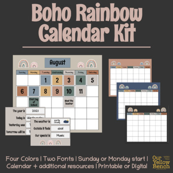 Preview of Boho Rainbow Classroom Calendar Kit - printable & digital