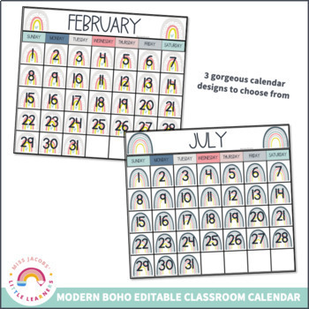 Boho Rainbow [Modern] Classroom Calendar | Editable | Bilingual Friendly