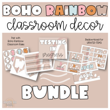 Preview of Boho Rainbow Classroom Décor Bundle