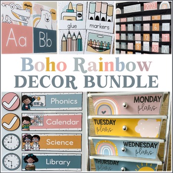 Preview of Boho Rainbow Classroom Decor BUNDLE