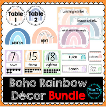 Preview of Boho Rainbow Classroom Decor Bundle