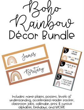 Preview of Boho Rainbow Classroom Decor Bundle